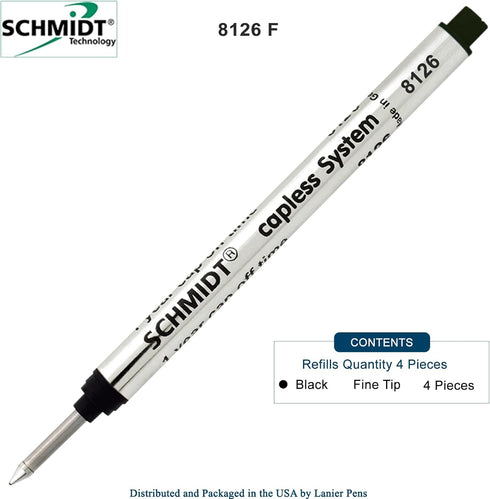 Schmidt 4 Pack 8126 Long Version Capless Rollerball Refill, Black Ink