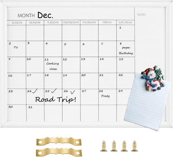 TORASO Dry Erase Monthly Calendar Board, Small Magnetic Planning Board with White Wood Frame for Office, School, Home,