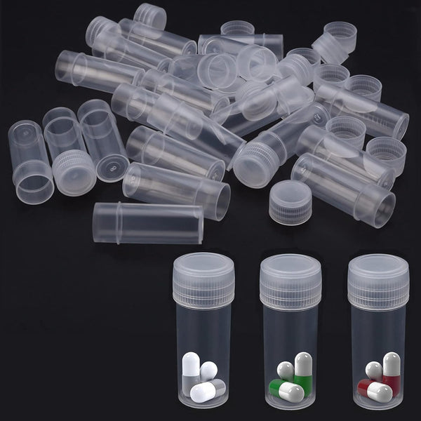 EORTA 50 Pcs 5 ML Clear Plastic Refillable Bottles with Caps, Portable Mini Empty Container for Crafts, Beads, Pills