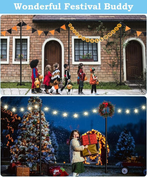 10FT 2 String Light Pole Stand, Outdoor String Lights Hanging, Use for Backyard, Garden, Patio, Party, Festival