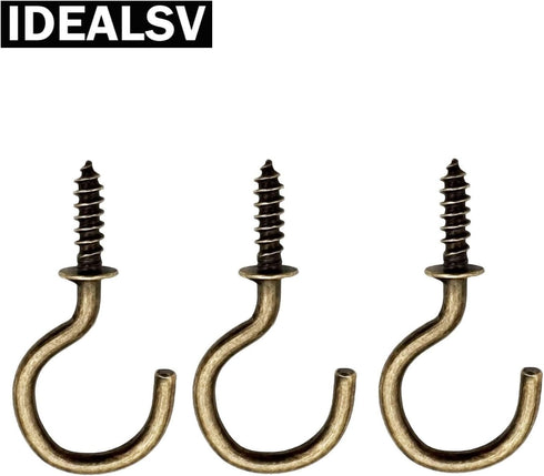 60 Pack 1 Inch Bronze Screw Hooks, Indoor Outdoor Screw Cup Hook for Mug, Plants, Lights