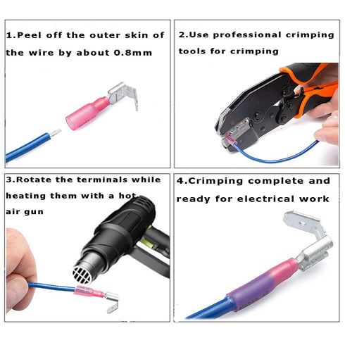 50PCS Heat Shrink Piggyback Spade Connectors, 16-14AWG Electrical Butt Terminals for Marine, Electronics, Automotive