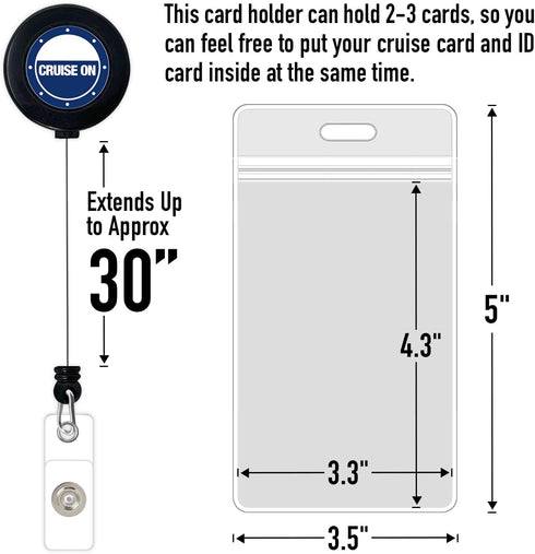 Cruise On Lanyard for Ship Cards – 2-Pack Retractable Badge & Waterproof Key Card Holder (Navy Blue)