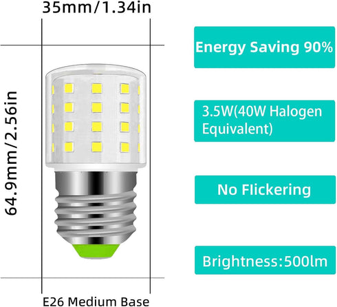 Led Refrigerator KEI D34L Light Bulb, AC 100-265V, 3.5W, 40W Halogen Equivalent, E26, Daylight White 6100K