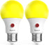Sunco Lighting 2 Pack A19 LED Bug Light Bulbs, Outdoor Yellow Dusk to Dawn, 9W Auto On/Off, Photocell Sensor