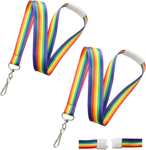Specialist ID 2 Pack Rainbow Lanyard with Breakaway, Cute Neck Strap Keychain for Badge Holder and Keys