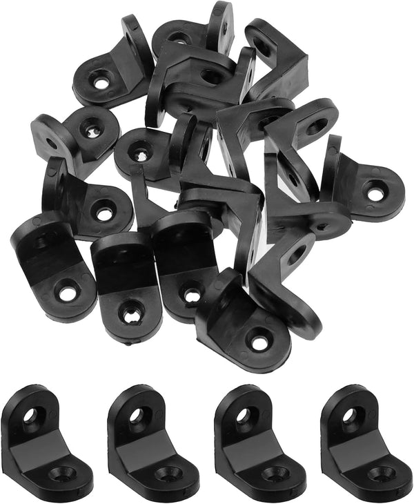 20 Pcs Small Round L Bracket, 2 Holes Black Plastic Furniture Corner