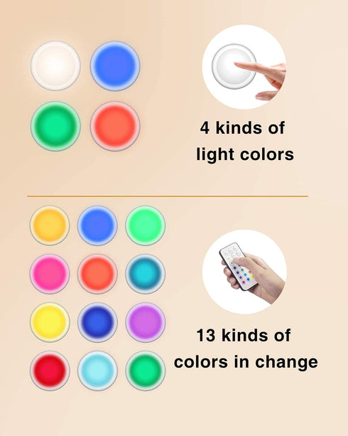 13 Closet, 3M 6Pcs Puck Lights with Remote Control Battery Operated LED Push Lights Wireless, Color RGB - for Bedroom