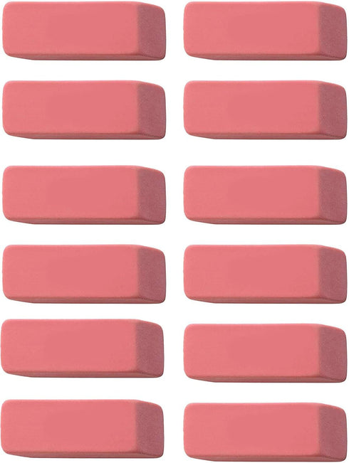 Pink Erasers, Premium Quality Latex Free - Standard Size Perfect for School, Office (12 Pack)