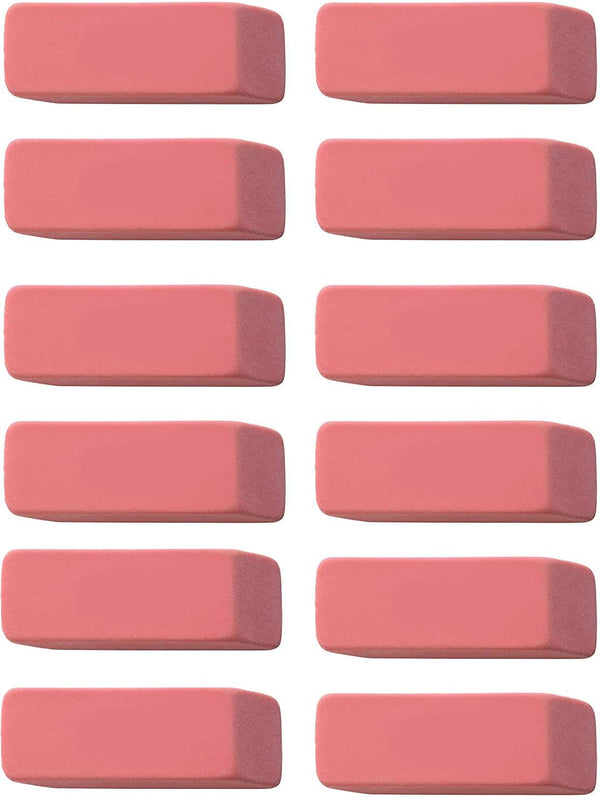 Pink Erasers, Premium Quality Latex Free - Standard Size Perfect for School, Office (12 Pack)