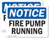 (2 Pack) Fire Pump Running OSHA Notice Sign, 7 Inch X 5 Inch Vinyl Label Decal Sticker for Workplace and Construction