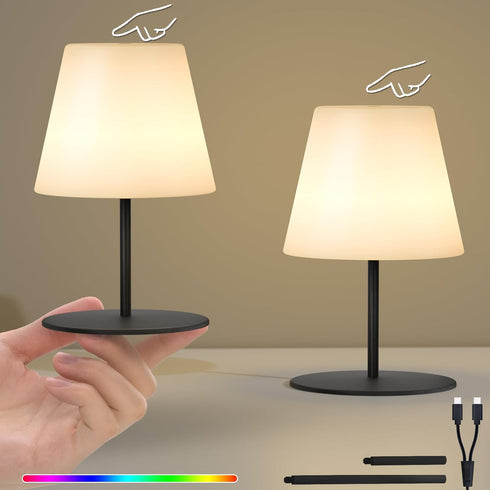 2 IP44 uuffoo Pcs Mini Shower Lamp Rechargeable Table Lamp, Cordless Desk Lamps Bathroom Lamp Touch Warm White and RGB