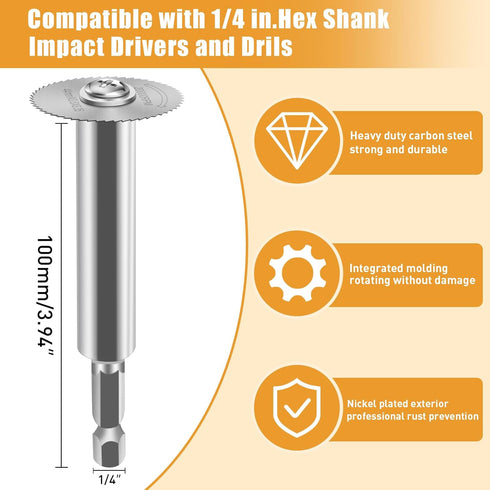 6pcs 2pc 1/4" FOTYBEl Cutting Wheel for Drill, Rotary Tool Cutting Discs with Steel Saw Blades, Hex Short Shank