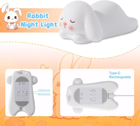 16 Dimmable ZKLiLi Bunny Night Light for Kids Lamp, Colors Lamp Cute, Baby Night Lights for Nursery,Silicone