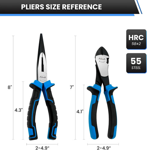 2 Set, 8" 7" Set Pieces Plier Including Needle Nose Pliers and Diagonal Cutting Pliers, Premium High Carbon Steel