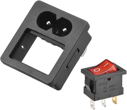 uxcell C8-8 Panel Mount Plug Adapter AC 250V 2.5A 2 Pins 1mm Buckle IEC Inlet Module Plug Power Connector Socket Straight with 3P Red Light ON-OFF Switch 2pcs