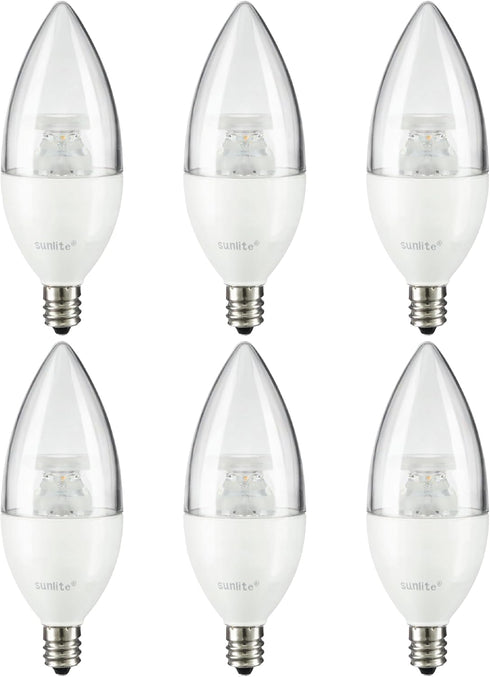B13 Bulb, 7 (60W=), 500 120 Dimmable, E12 90 Title-20, 5000K 6 Pack Sunlite LED Decorative Chandelier Light Watts