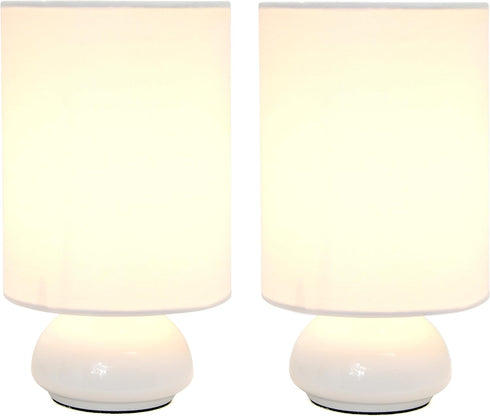 LT2043-WHT-2PK 9" 2 4 Settings Set Simple Designs Gemini Pk Contemporary Touch Metal Mini Round Table Lamp w Fabric