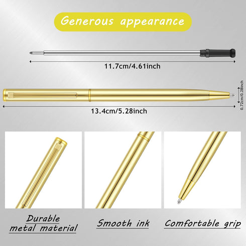 Zonon Gold Metal Slim Ballpoint Pens Bulk, Retractable Metallic Black Ink 1 mm Medium Point for Office Supplies (100