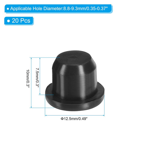 PATIKIL Silicone T-Hole Stoppers 9.3mm/0.37inch, 20 Pack Soft Flexible Plug End Cover Caps Waterproof Bottle Seal Plug for Cable Gland Hole, Black