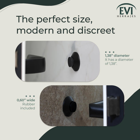 Evi Herrajes Adhesive Door Stop | Wall Mounting | 1.37x0.59" | Black Lacquered Stainless Steel | Conical Shape | Two