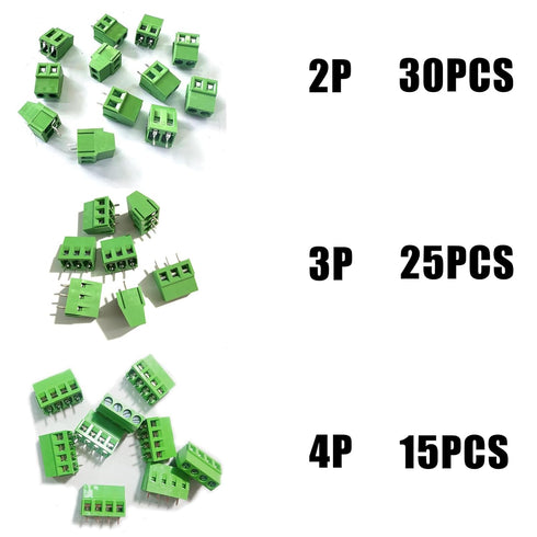 70PCS 2P 3P 4P 2.54mm/0.1inch Terminal Block Connector, PCB Mount Screw for Arduino and Home Electronics Projects 26-18AWG Cable