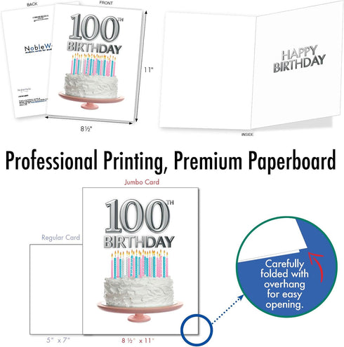 The Best Card Company 100th Birthday Card with Envelope (8.5 x 11 Inch) - Big Stationery Greeting for 100 Years Old