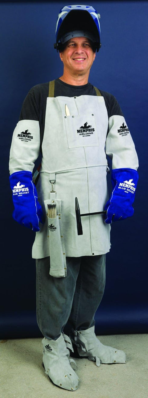 38130MW 24 30-Inch MCR Safety by Memphis Split Cow Leather Welding Bib Apron with Front Pocket, Gray