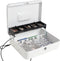 Cash Box with Key Lock, Durable Metal Cash Box with Money Tray, Lock Box Safe Storage Security Locker with Cable, White