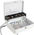 Cash Box with Key Lock, Durable Metal Cash Box with Money Tray, Lock Box Safe Storage Security Locker with Cable, White