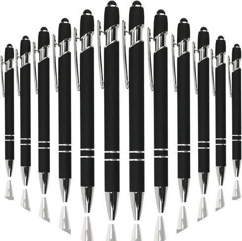 Ballpoint Pen with Stylus Tip, Soft Touch Click Metal Pen, 1.0mm Medium Point, Black Ink, 12 Count