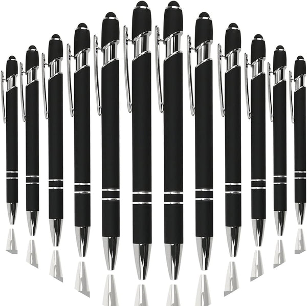 Ballpoint Pen with Stylus Tip, Soft Touch Click Metal Pen, 1.0mm Medium Point, Black Ink, 12 Count