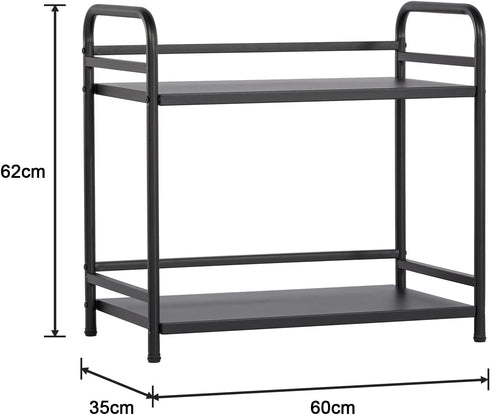 HDANI Under Desk Printer Stand, 2 Shelf Metal Rolling Cart with Wheels, Office Utility Storage Rack, Black