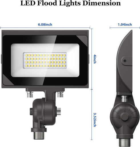 30W 3450Lumen 120V 5000K IP65 dephen LED Flood Lights Outdoor with Knuckle Mount, Landscape Lighting, Waterproof