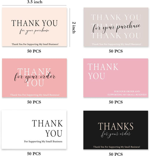 Kanluara 300PCS 2 3.5 Inches 6 Package Thank You For Supporting My Business Cards x Thank You Cards Small Business