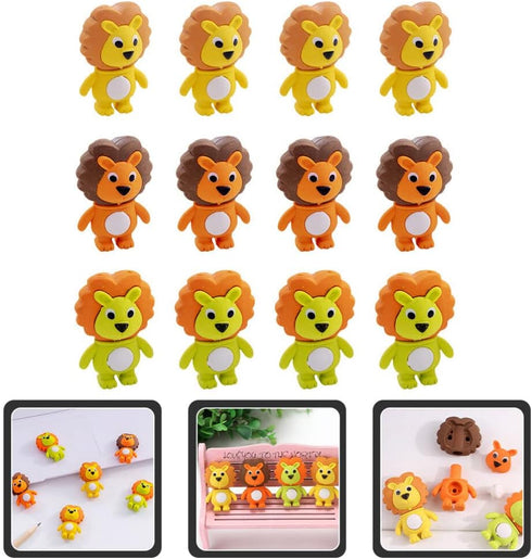 Totority 20pcs Little Lion Mini Erasers, Cute Animal Erasers for Kids, Portable Pencil Erasers