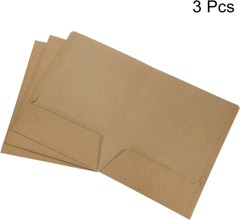 PATIKIL Two-Pocket Folders, 3 Pack A4 Letter Files, Portfolio Storage Organizer Folder for Office, Business, Brown