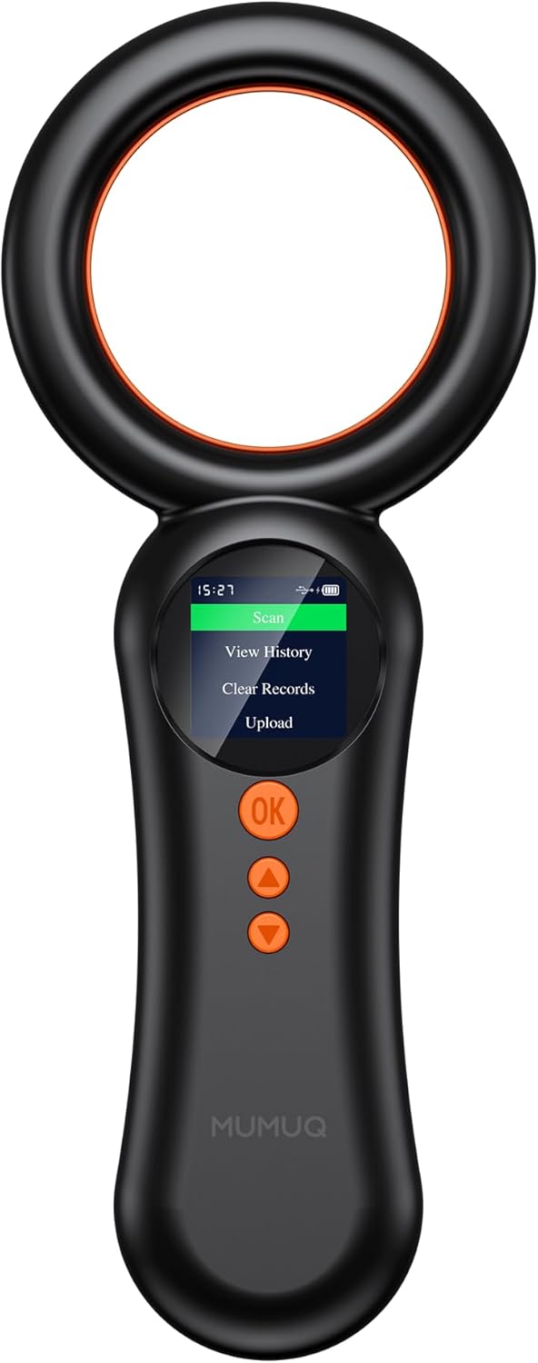 MUMUQ Pet Microchip Scanner, FDX-B(ISO11784/85) EMID Animal Micro Chip Reader 500 Records Data