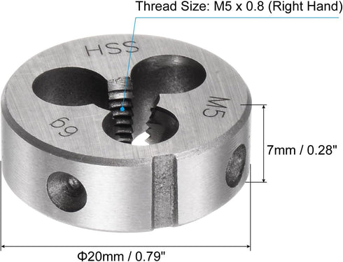 uxcell Round Threading Dies, Metric M5 x 0.8 Thread (Right Hand), High Speed Steel (HSS) Screw Cutting Die Repair Tool