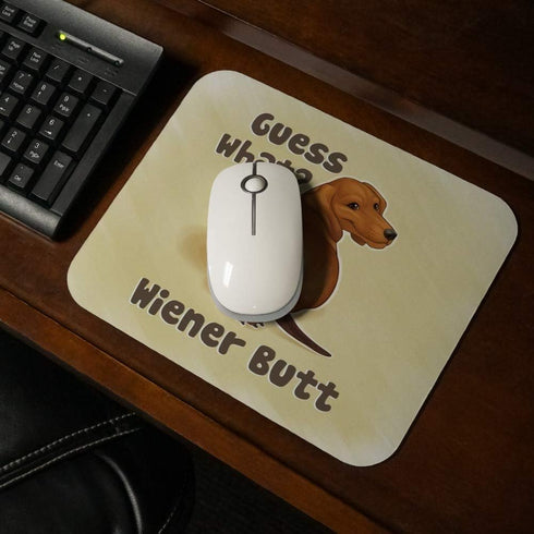Guess What Wiener Dog Butt - Dachshund Funny Low Profile Thin Rubber Mouse Pad