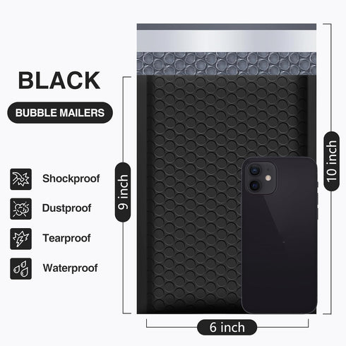 UCGOU Bubble Mailers 6x10 Inch Black - 25 Pack Padded Envelopes for Small Business Mailing