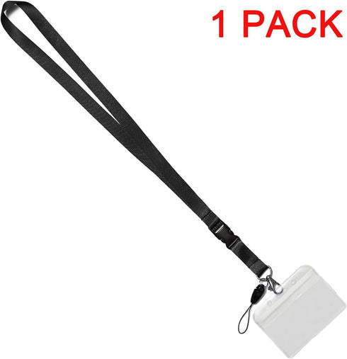 YOUOWO Black Lanyard with Badge Holder, Detachable Buckle, Horizontal ID Name Tag Card Holders, Pack of 1