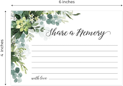 Pack 50 4" 6" Lush Greenery Share A Memory Card / Beautiful Memorial Event Floral Note Cards / x Flat Celebration