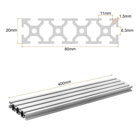 uxcell T Slot 2080 Aluminum Extrusion Profile European Standard 400mm x 80mm Linear Rail Extrusion Frame for 3D Printer, CNC, DIY (Silver Tone)