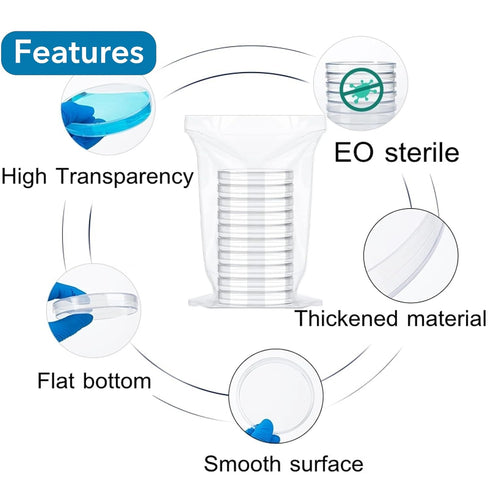 30 PCS 60mm Plastic Petri Dish with Lids, Sterile, Includes 10PCS 10uL Inoculation Loops