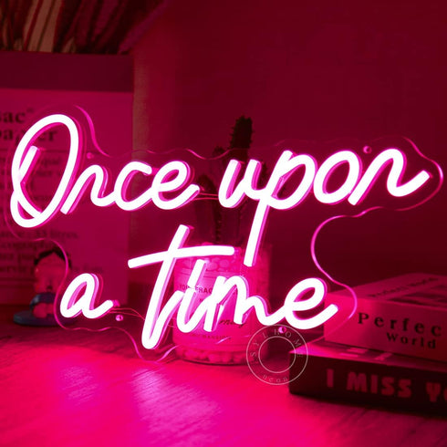 5V 15.8"X8.9" SYLHOME Once Upon A Time Pink LED Neon Light Sign Home Bedroom Kids Room Nursery Wall Decor Sign Words