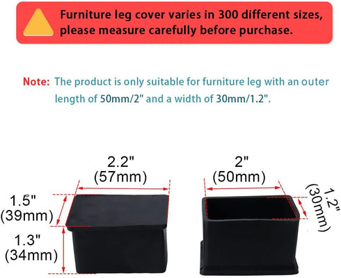 50mm 30mm 4pcs uxcell Rubber Rectangle Chair Leg Caps End Pad Feet Cover Furniture Slider Floor Protector x Black