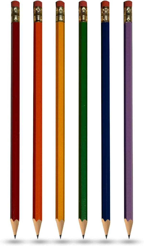 Cute 6-Pack Pencils - Unsharpened #2 HB with Erasers - Ideal for School, Sketching, Writing - Rainbow Colors