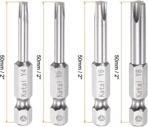 Y4-Y8 Tri-point Screwdriver Bit Set, 1/4" Hex Shank, 2" Length Magnetic Y Type Power Tool