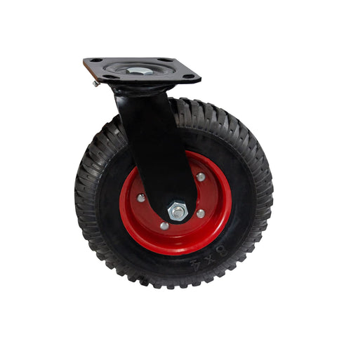 Houseables Heavy Duty Swivel Caster Wheel, 8 Inch, 1 Wheel, Red Rim, Rubber, Cast Iron, Large, Flat Free for Carts,